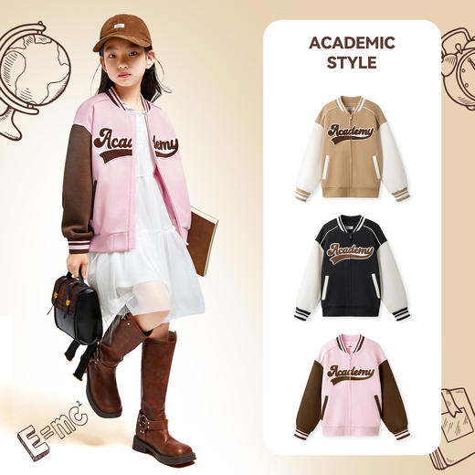 男女童学院风棒球外套秋季新款安奈儿童装EM435515 商品图2