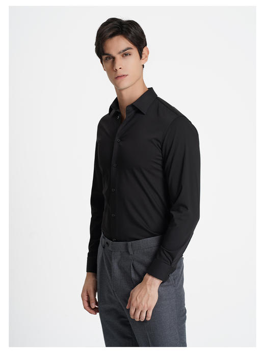 callisto黑色粘纤混纺长袖衬衫 商品图3