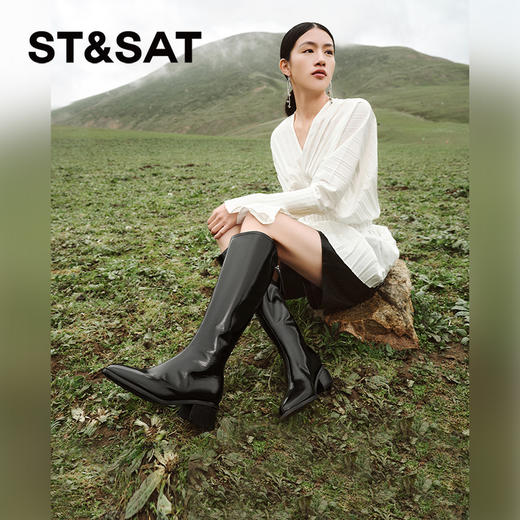 【绒里可选】星期六时髦镂空粗跟显瘦长筒靴SSC4117519/SSC4119519 商品图7