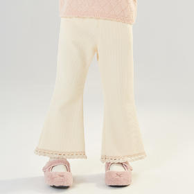 笛莎童装女童裤子2024冬季新款织带装饰加绒裤