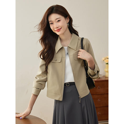 【年货节】熙世界美式工装风外套小个子2025秋装新款气质休闲短款夹克上衣 商品图2