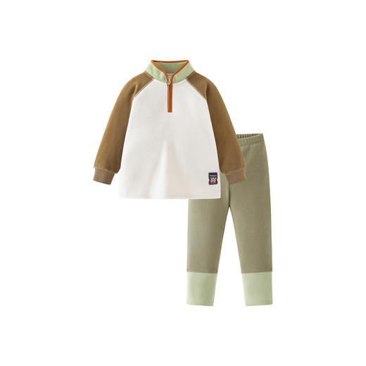 迷你巴拉抗静电摇粒绒套装男女童柔软保暖撞色秋冬套装 商品图4