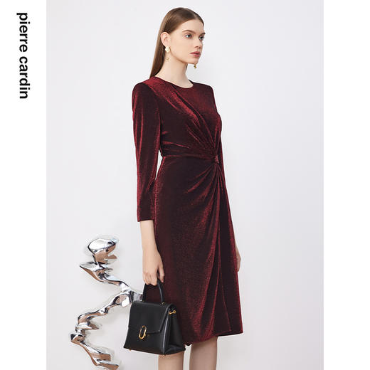 皮尔卡丹女装连衣裙气质时尚修身通勤宴会褶皱连衣裙P3341E3876T0
 商品图1