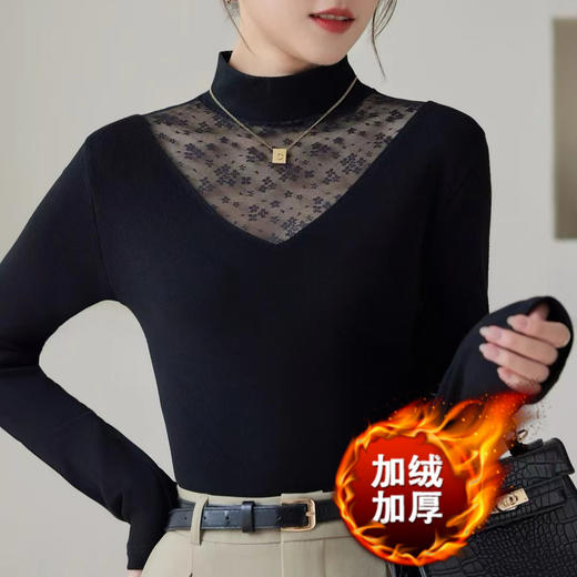 2024春季新款网纱打底衫女士亮丝内搭半高领镂空蕾丝小衫上衣 商品图0