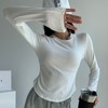 圆弧下摆圆领纯欲风松紧收腰纯色正肩女修身小蛮腰上衣打底衫显瘦 商品缩略图1
