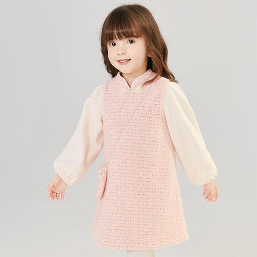 笛莎Deesha 童装女童连衣裙2024冬季新款香风拼接连衣裙 商品图1