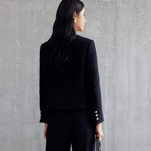 玳莎小香风圆领花呢外套女2024年秋季新款流行时尚混纺长袖短款  EC37308 商品图3