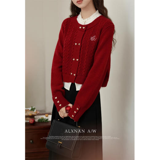 鹿向南「樱桃日记」安可雷红色毛衣秋季立领假两件上衣女&气质时尚高腰半身裙 商品图2
