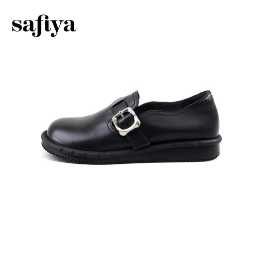 Safiya/索菲娅2024秋 英伦风真皮套脚百搭圆头休闲低跟平底小皮鞋 SF43112107 商品图5