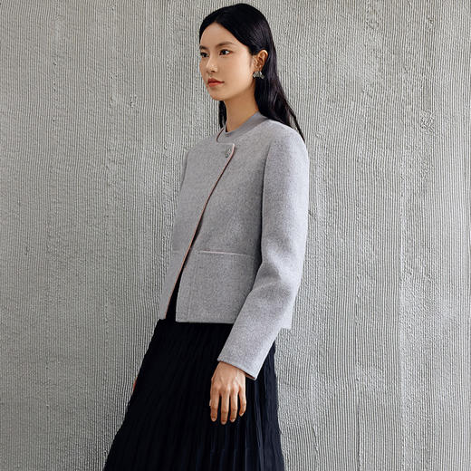 玳莎斜襟设计圆领双面呢外套女2024秋季新款简约气质羊毛短款大衣  EC37309 商品图2