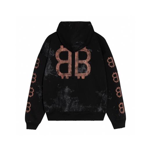 -BALENCI*GA巴黎**家  重磅款#泥巴做旧手绘双B连帽卫衣（Y*BG） 商品图1