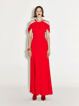 【维纳斯】透纱肩部拼接开衩鱼尾礼服长裙