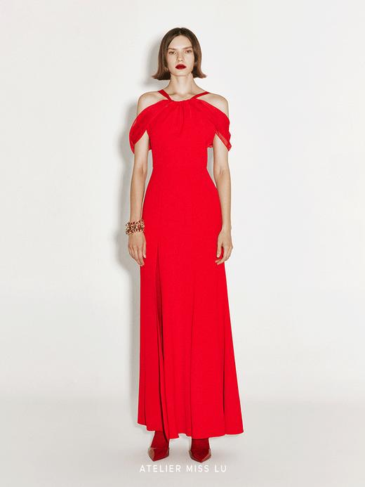 【维纳斯】透纱肩部拼接开衩鱼尾礼服长裙 商品图0