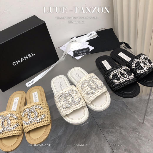 香奶奶  23早春度假系列， 美水钻编织拖鞋， 商品图0