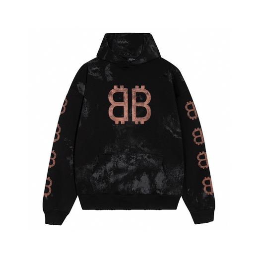 -BALENCI*GA巴黎**家  重磅款#泥巴做旧手绘双B连帽卫衣（Y*BG） 商品图0