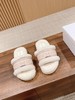 * 迪家 刺绣条纹logo加绒毛里一字平底拖鞋 秋冬新款羊毛拖鞋 多色可选 (HD) 商品缩略图1