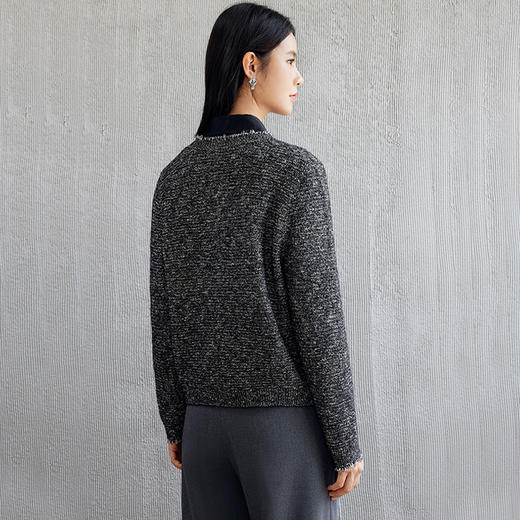 玳莎圆领花纱开衫女2024秋季新款金属丝混纺时尚通勤针织长袖上衣  EC33301 商品图3