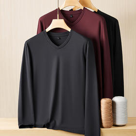 【新款DPF】大依优型大码长袖T恤V领休闲加肥加大上衣男士胖子体恤打底