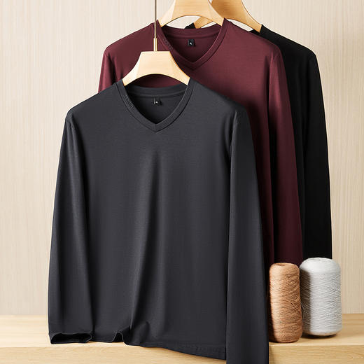 【新款DPF】大依优型大码长袖T恤V领休闲加肥加大上衣男士胖子体恤打底 商品图0