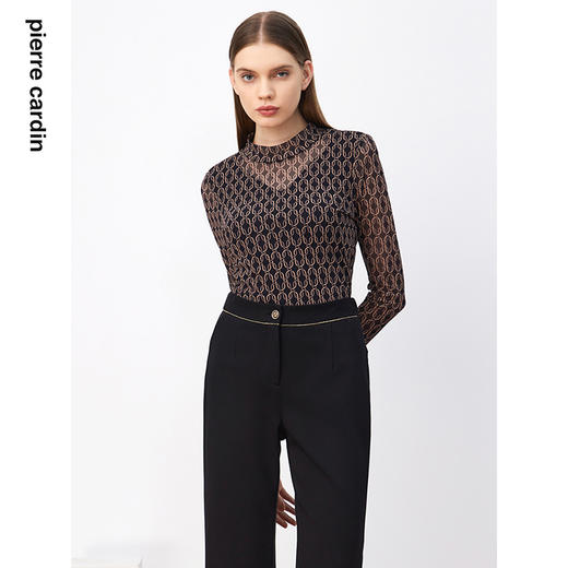 皮尔卡丹女装衬衫黑花色套头衫春秋款长袖法式打底衫P3336B3992B0
 商品图2