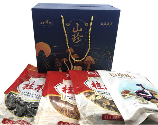 山珍菌子礼盒591g款（姬松茸138g*1袋，鹿茸菌130g*1袋，云耳178g*1袋，蛹虫草145g*1袋） 商品图1