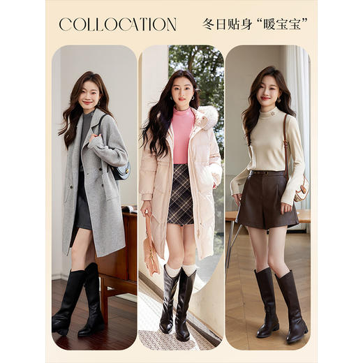 【年货节】熙世界双面火山岩德绒打底衫女秋冬新款半高领T恤内搭长袖上衣 商品图4