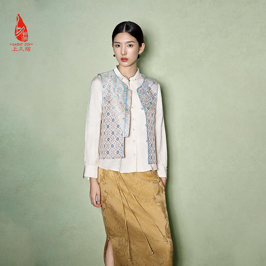 SAINTJOY/上久楷 女式宋锦马甲 中式上衣 中国风 复古 五彩团凤狮花卉锦CY1044207025 商品图2