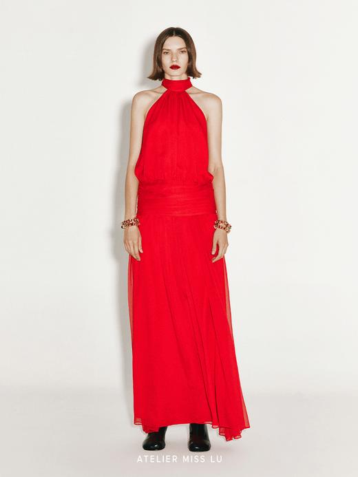 【雅典娜】飘逸多层设计挂脖低腰礼服长裙 商品图0