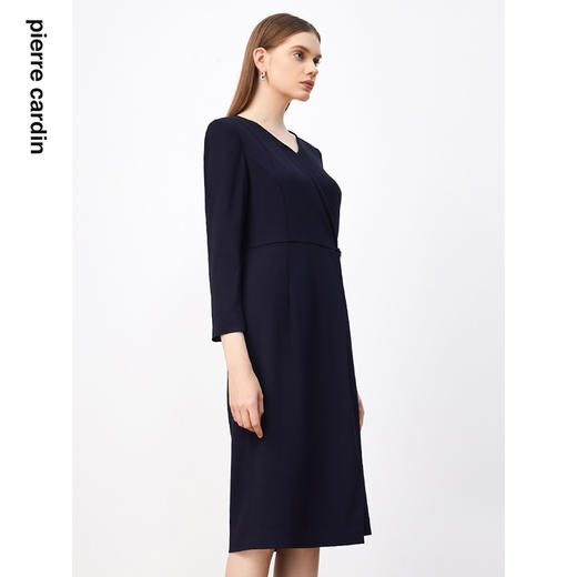 皮尔卡丹女装连衣裙藏蓝色圆领商务会议谈合作通勤裙P3349E3878N0 商品图1