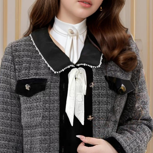 9/1奢姿大码女装2024秋冬胖妹妹单排扣撞色拼接小香风简约时尚外套9944390263 商品图2