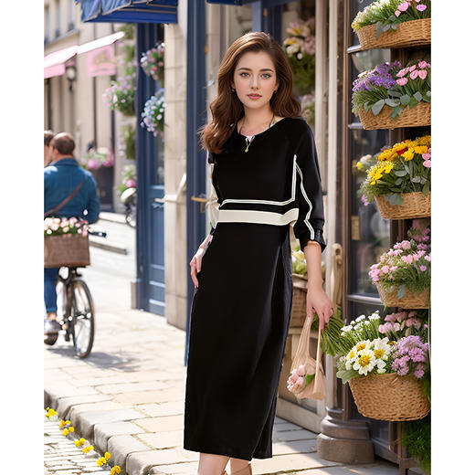 奢姿大码女装2024秋季假两件拼接打底连衣裙胖妹妹时尚简约一步裙9943855230 商品图1