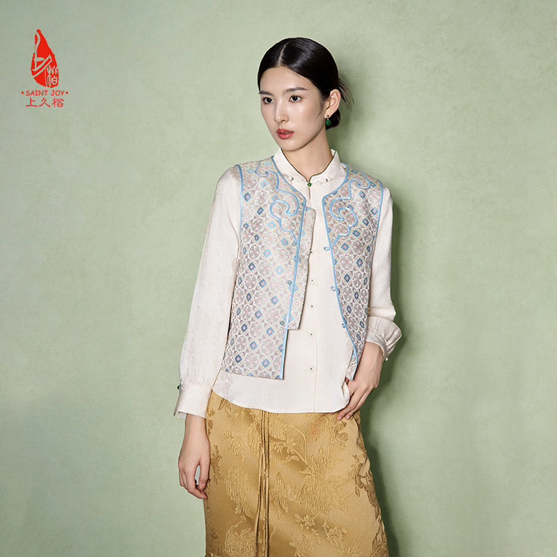 SAINTJOY/上久楷 女式宋锦马甲 中式上衣 中国风 复古 五彩团凤狮花卉锦CY1044207025