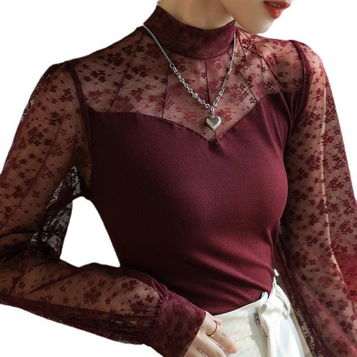 网纱肌底衣打底衫女秋冬内搭外穿蕾丝莫代尔高端紧身长袖上衣 商品图4