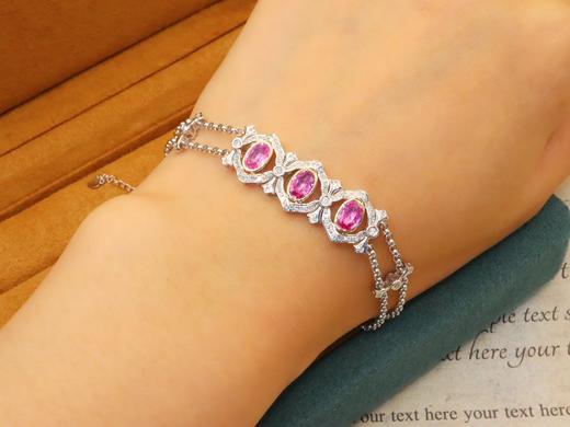 523159 无烧帕帕拉恰蓝宝石手链 石重：1.63ct，总重：7.02g，钻石：0.312ct/90颗 18K白金，真金真钻石 超值价：7480 商品图3