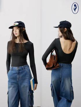 shyshystill/shy202406051/三色弹力细条纹纯色露背上衣