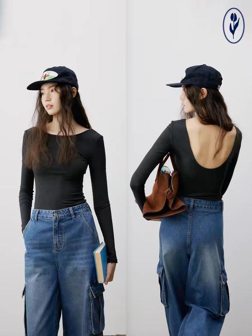 shyshystill/shy202406051/三色弹力细条纹纯色露背上衣 商品图0