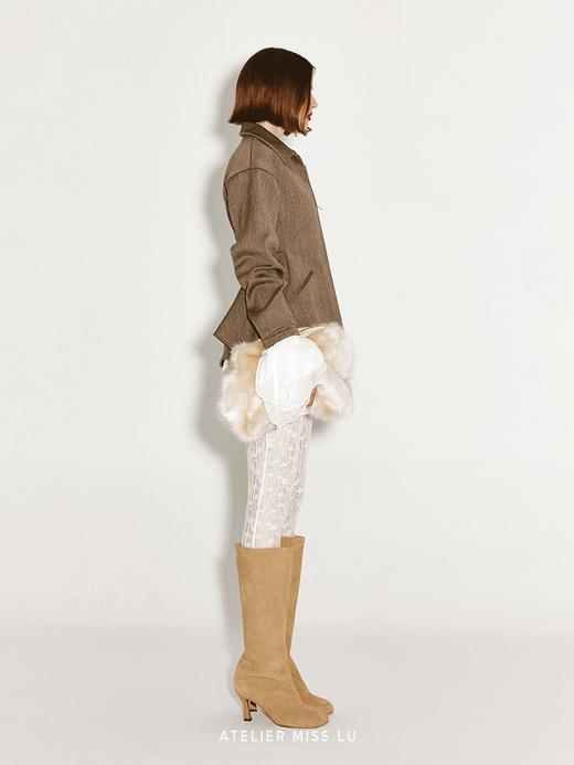 【艾尔温】廓形下摆绵羊毛收腰拉链外套 商品图3