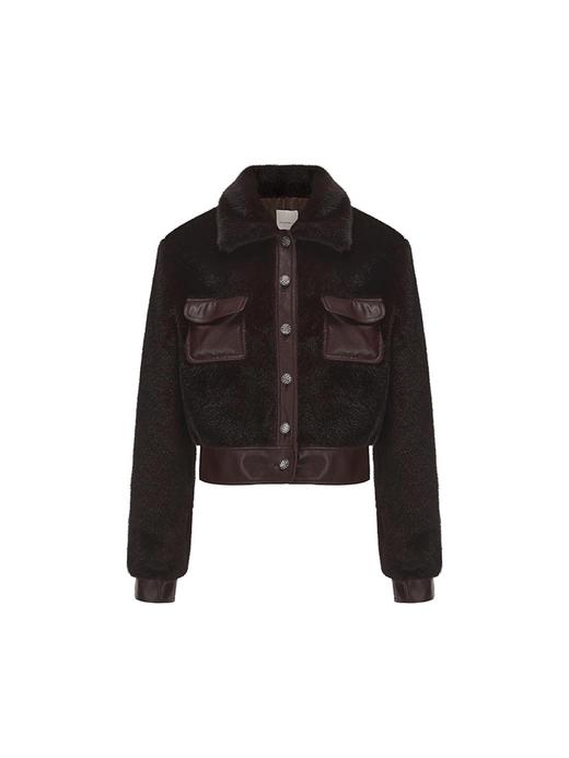 【机车棕熊】复古口袋拼接仿皮草短外套 商品图4