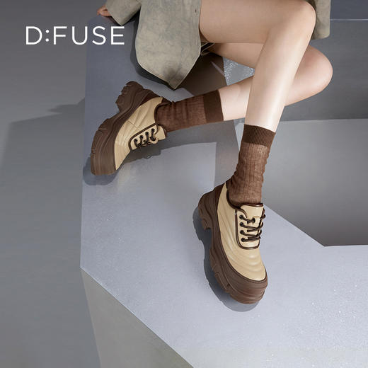 D:FUSE迪芙斯2024秋季新款运动鞋美式复古贝壳面包轻便厚底真皮休闲鞋老爹鞋DF43112382 商品图0