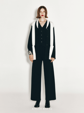 【温暖雪夜】几何撞色羊绒羊毛混纺开衫外套