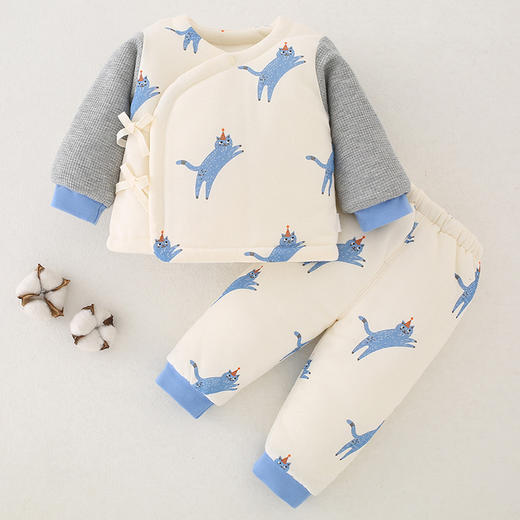 【新生儿双层护肚夹棉保暖分体套装】婴儿棉衣冬款新生儿衣服纯棉A类保暖内衣夹棉宝宝棉服和尚服套装 商品图3