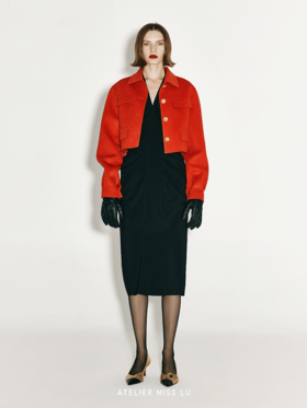 【火烧云端】复古镂空花扣绵羊毛双面呢短外套