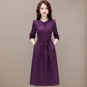 印花中长款系带，收腰时尚连衣裙QYM-OMS-304-L