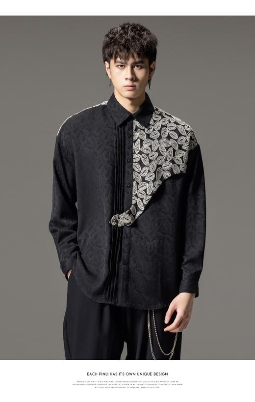 PINLI品立秋季新款中国风刺绣拼接长袖衬衫男士国潮宽松衬衣B243113007 商品图6