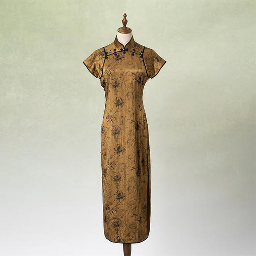 荷言GL 一树秋色 棕黄色芍药印花古法旗袍玫瑰盘扣复古 商品图0