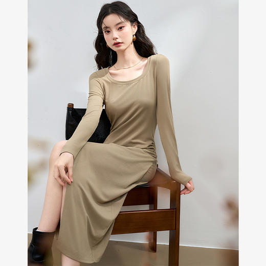 高级感针织裙女秋季设计感抽褶收腰下摆搭片开叉连衣裙V3342279 商品图2