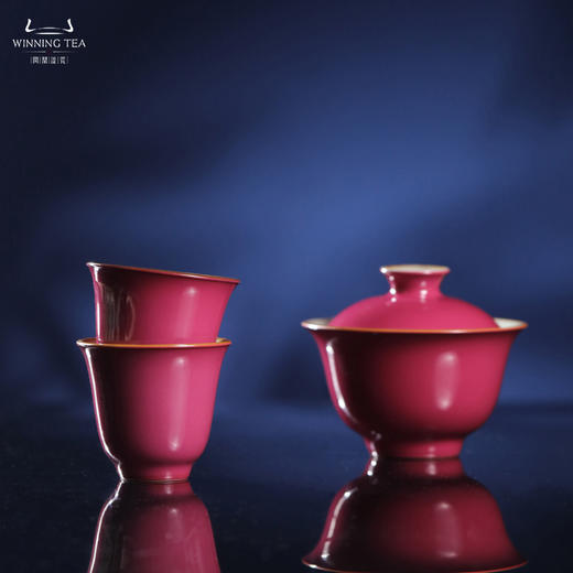 问鼎汝瓷鼎峰系列胭脂红天青酌泉二才盖碗 甲辰花神杯（缺货） 商品图1