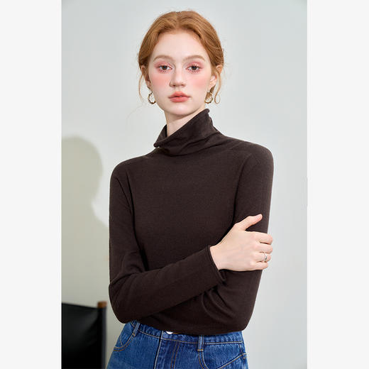 100%羊毛高领长袖毛衣女秋季轻薄保暖内搭上衣SS140279 商品图3