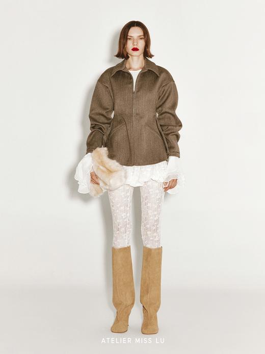 【艾尔温】廓形下摆绵羊毛收腰拉链外套 商品图0