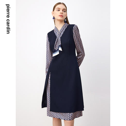 皮尔卡丹女装连衣裙春秋长袖假两件拼接时尚年轻裙子P3317E3889N2
 商品图4